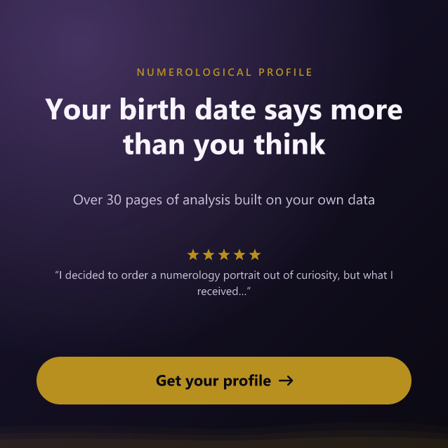 Numerology Portrait: over 30 pages of analysis based on your birth date and name. Get your portrait.