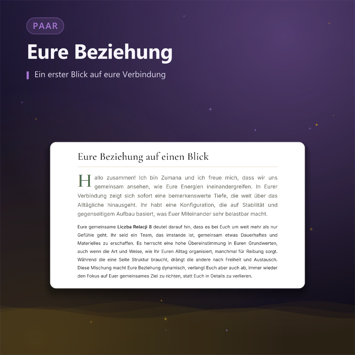 Beziehungsanalyse — eure Verbindung