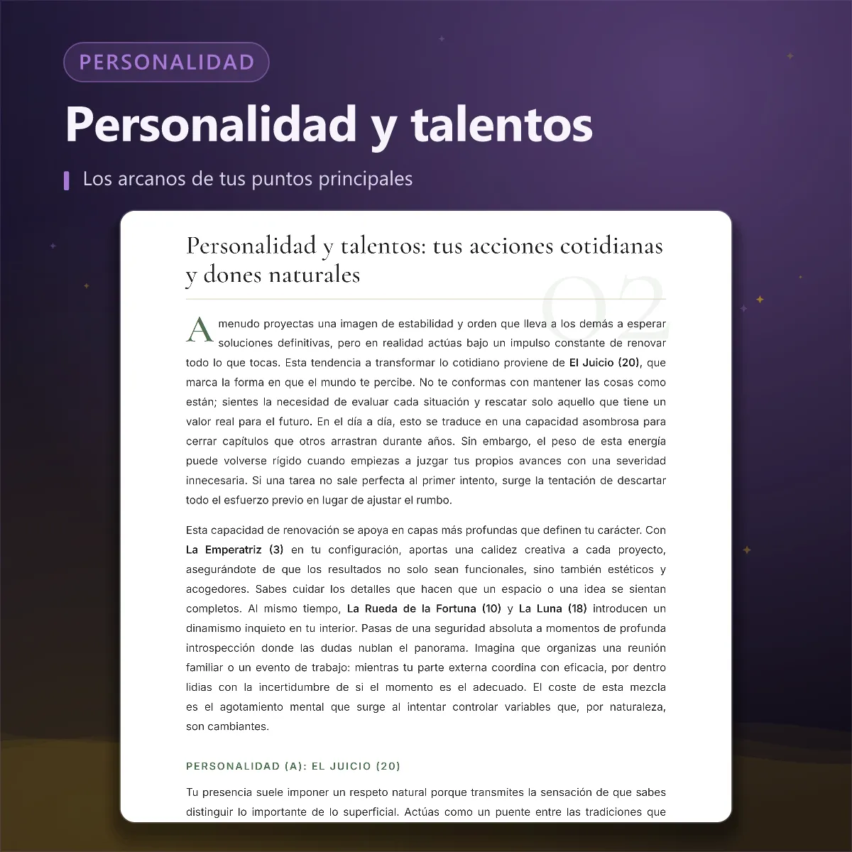 Matriz del destino — personalidad y talentos