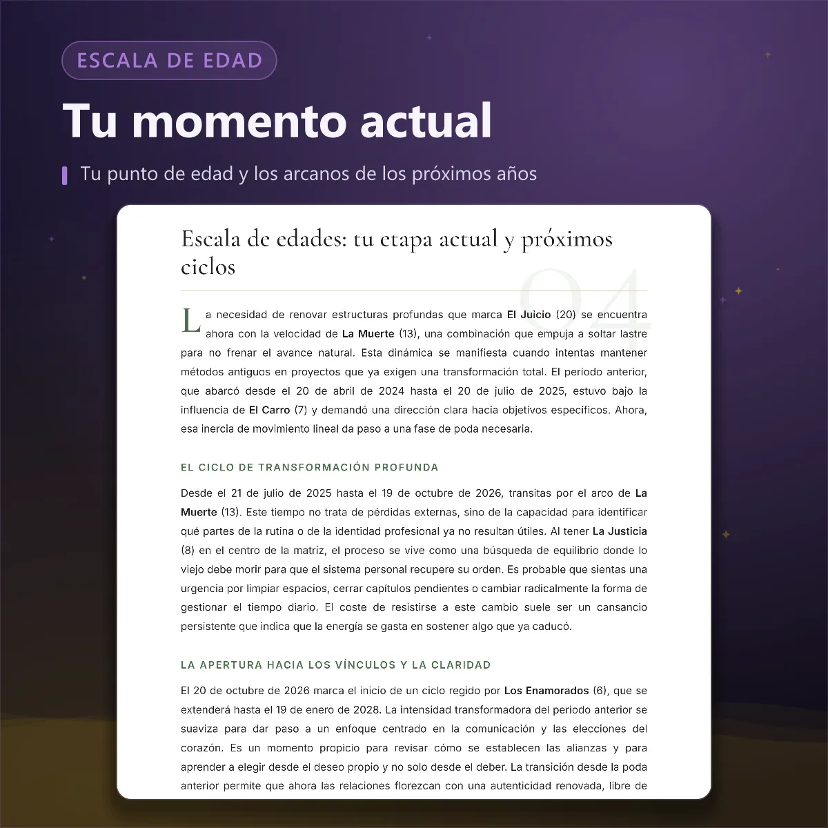 Matriz del destino — escala de edad