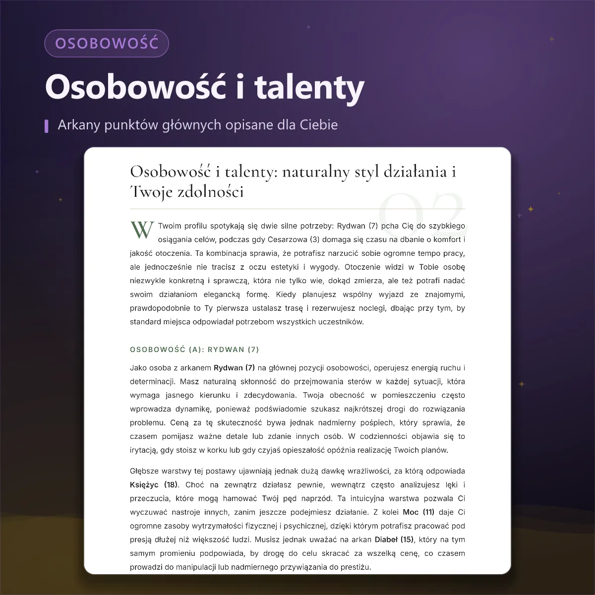 Matryca Przeznaczenia — osobowość i talenty