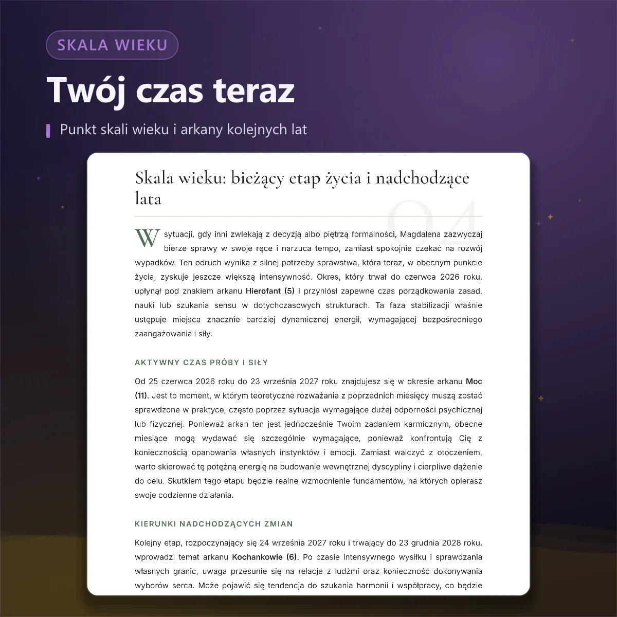 Matryca Przeznaczenia — skala wieku
