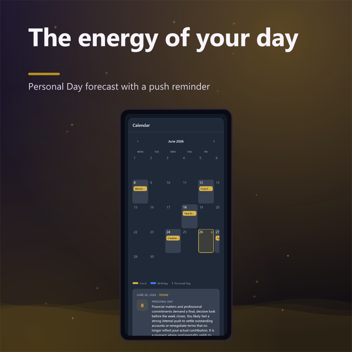Numato Plus — Personal Day forecast in the calendar