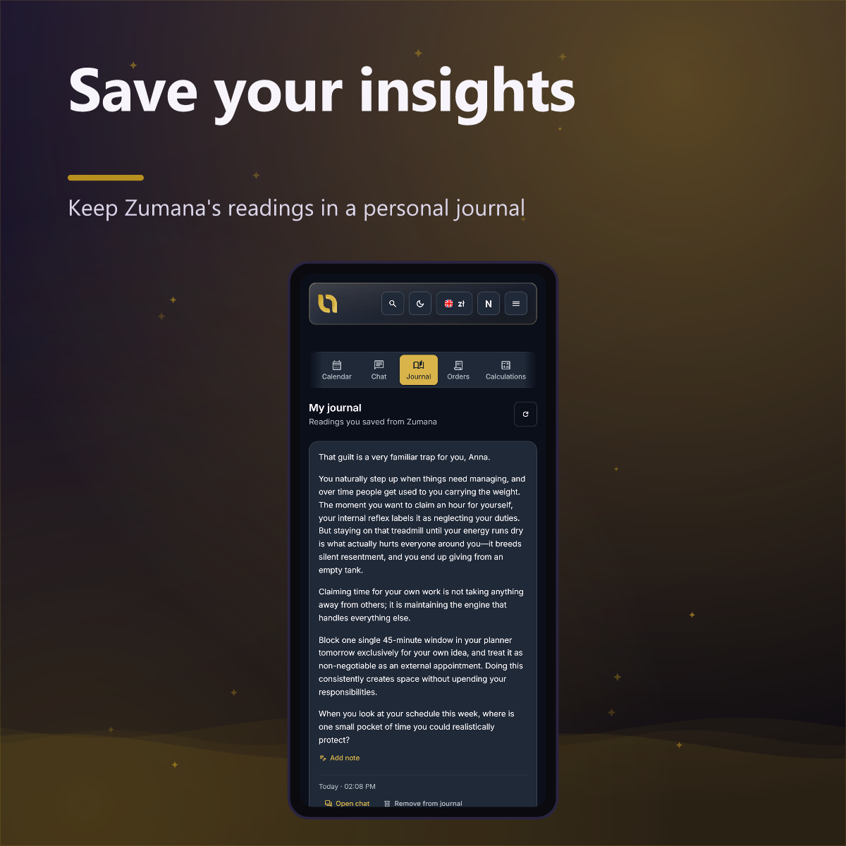 Numato Plus — journal with saved insights from Zumana