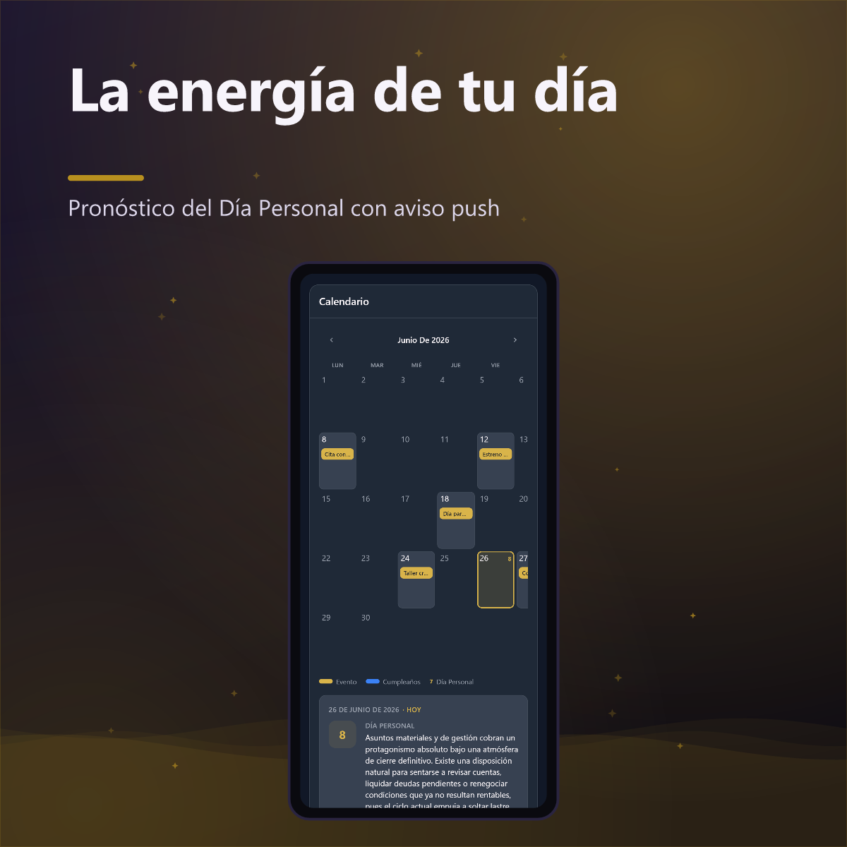 Numato Plus — pronóstico del Día Personal en el calendario