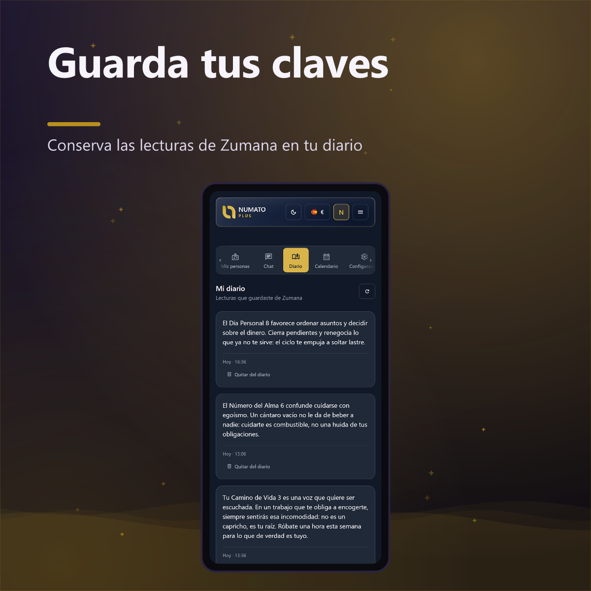 Numato Plus — diario con las lecturas guardadas de Zumana
