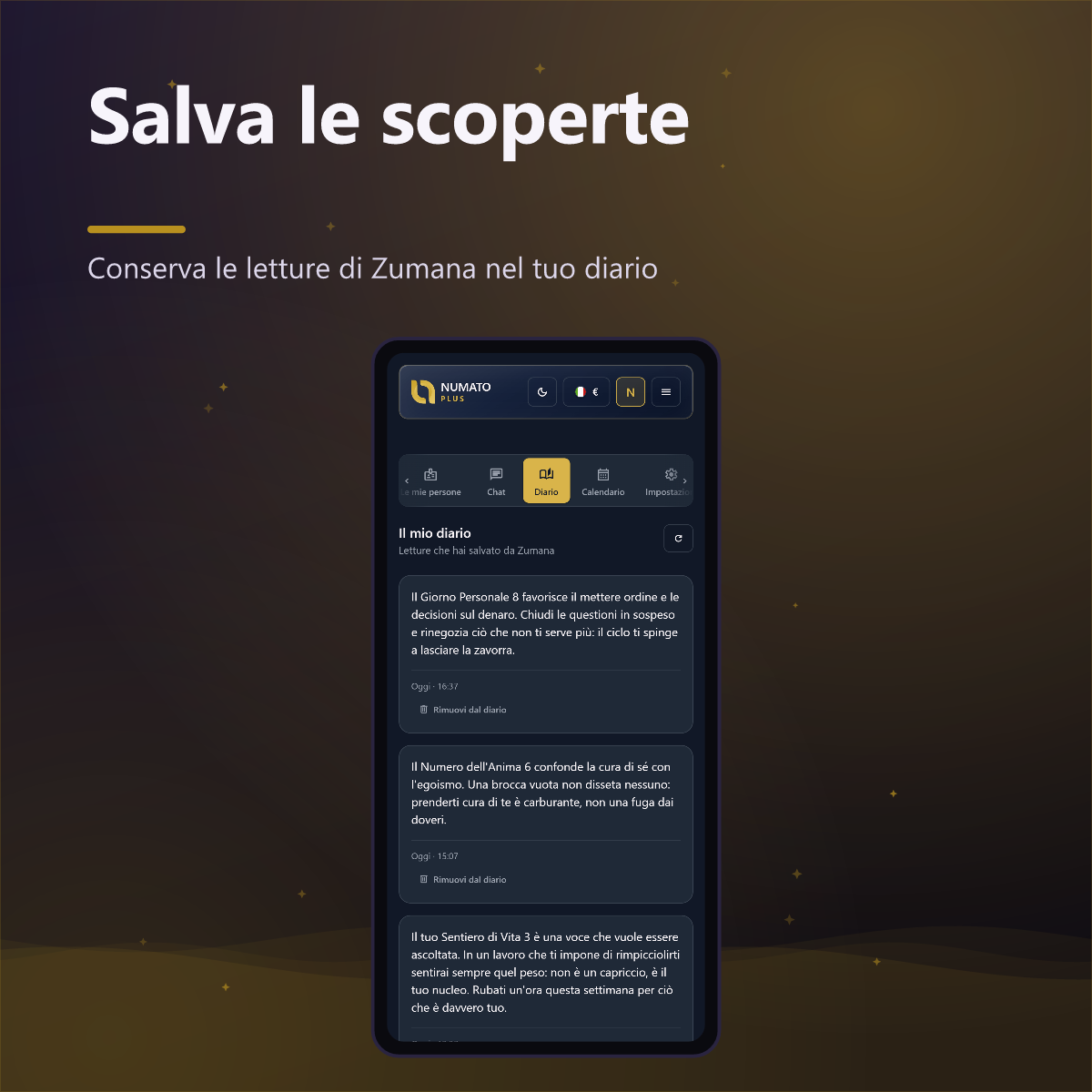 Numato Plus — diario con le letture salvate di Zumana
