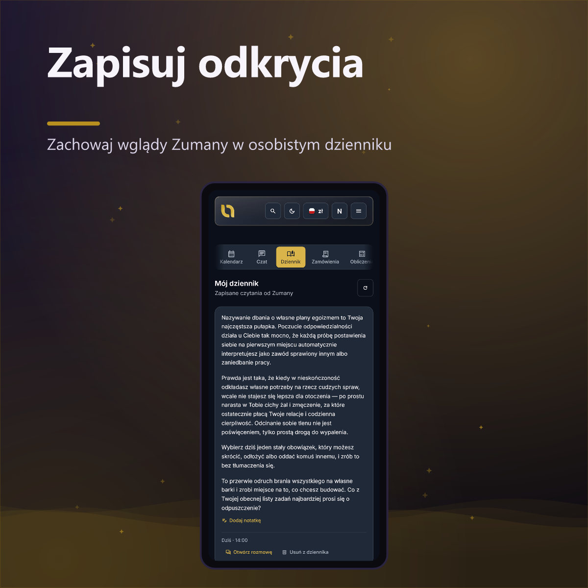 Numato Plus — dziennik z zapisanymi wglądami Zumany