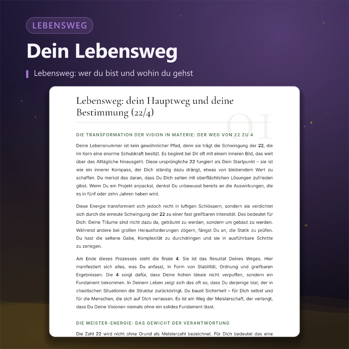 Numerologisches Porträt — Lebensweg