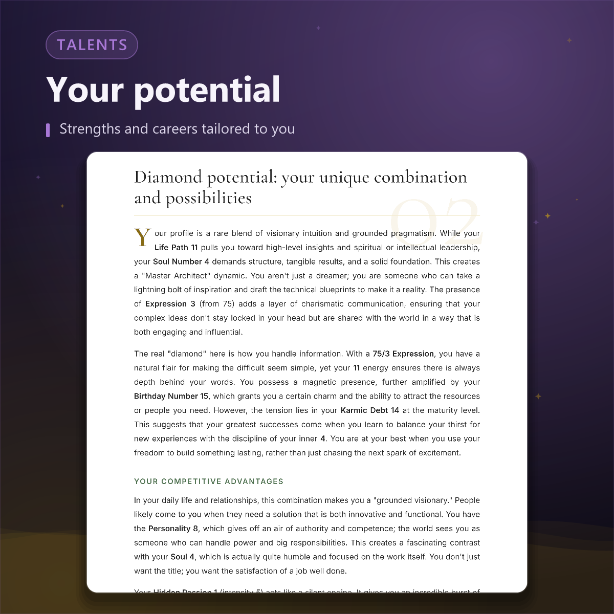 Numerology Portrait — potential and talents