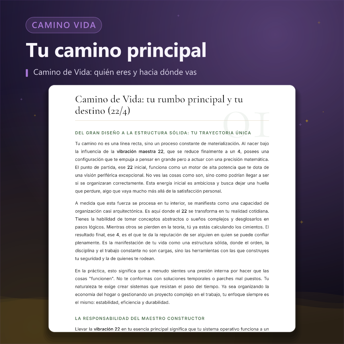Retrato numerológico — Camino de Vida