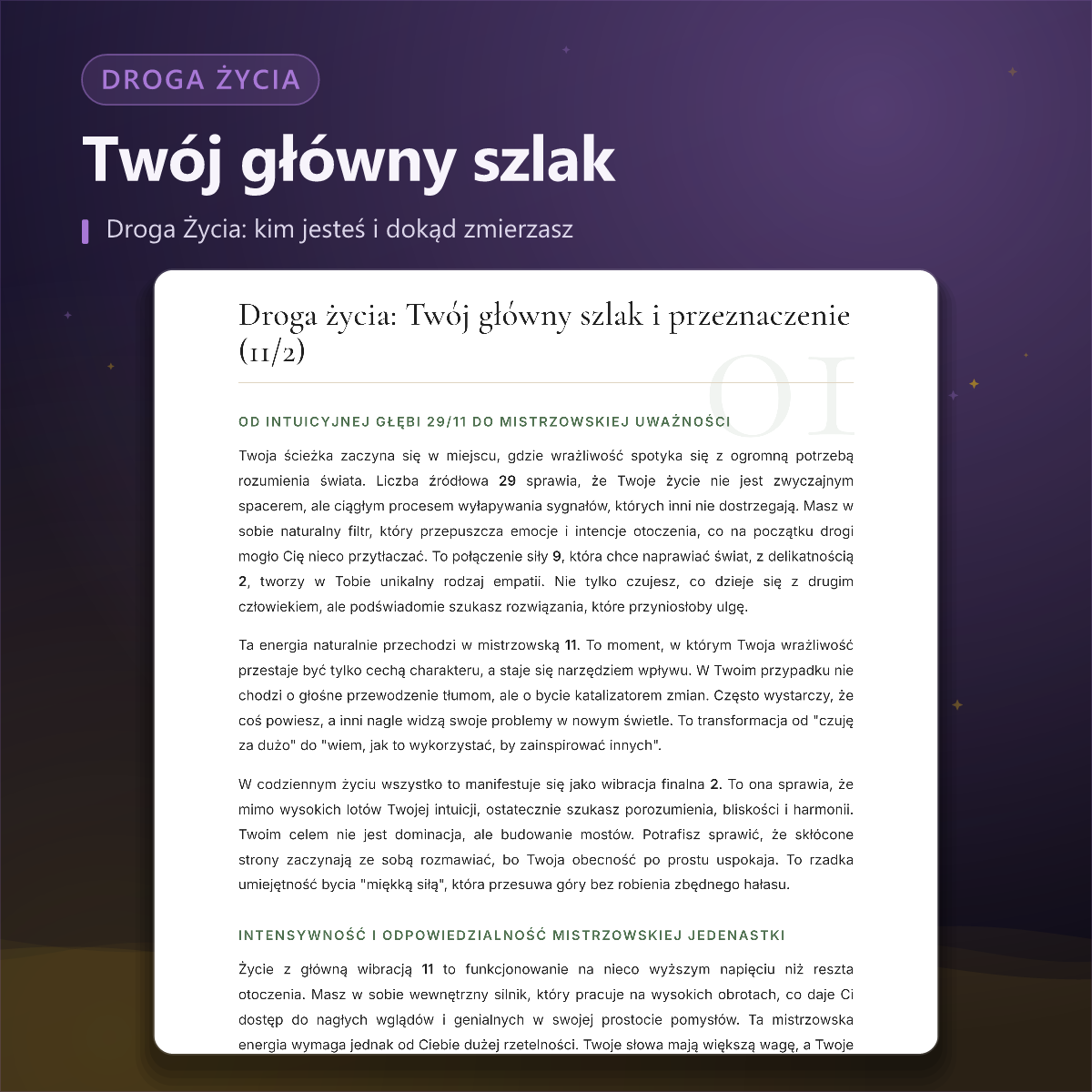 Portret numerologiczny — sekcja Droga Życia