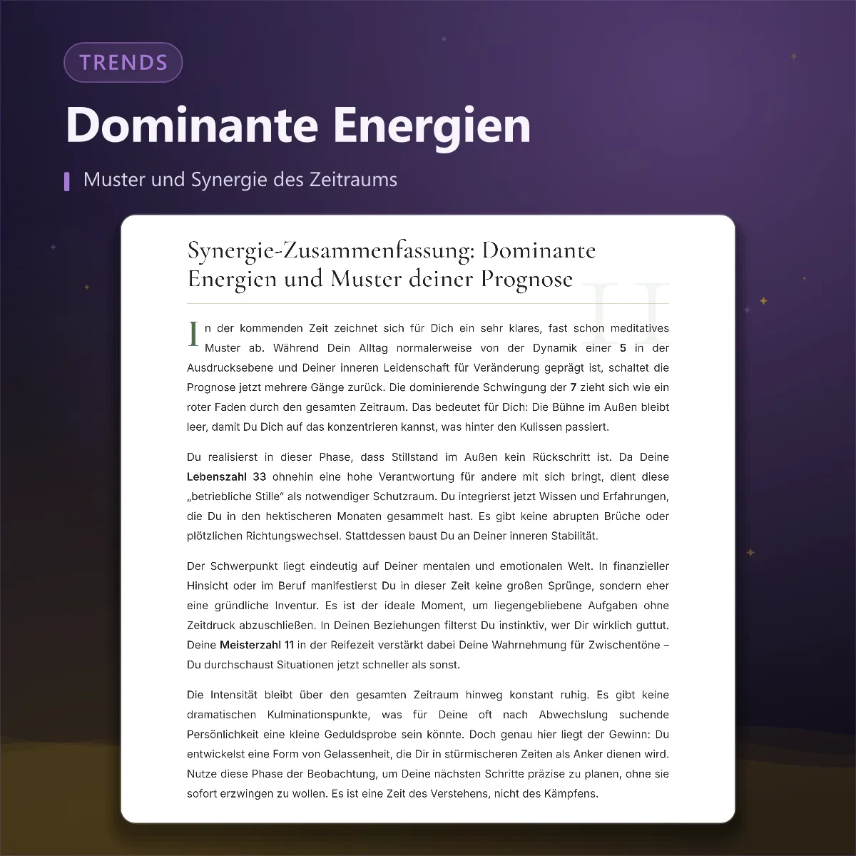 Numerologische Prognose — Synthese