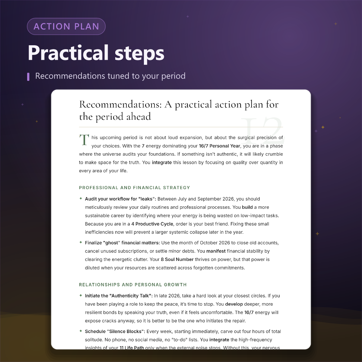 Numerology Forecast — recommendations