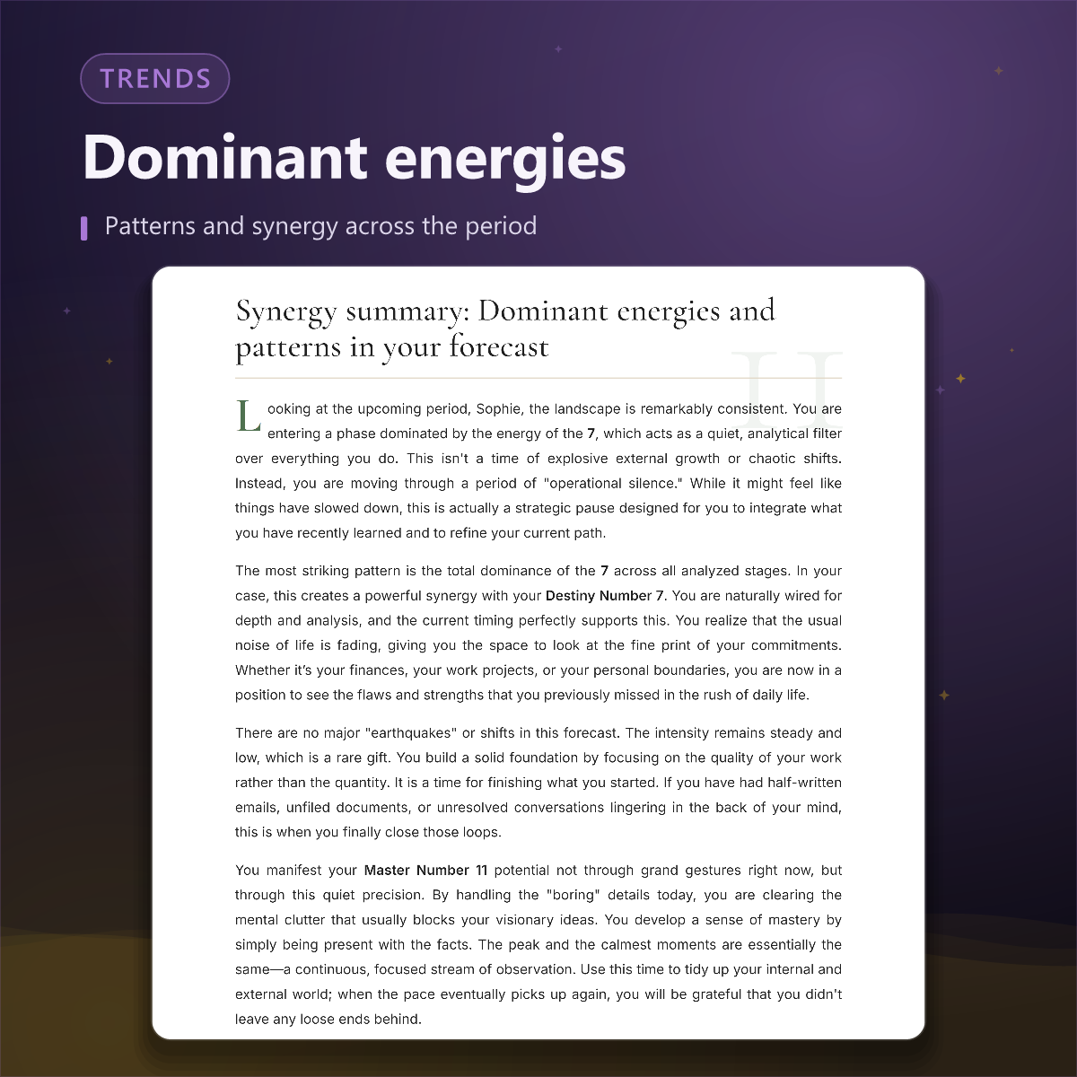 Numerology Forecast — energy synthesis