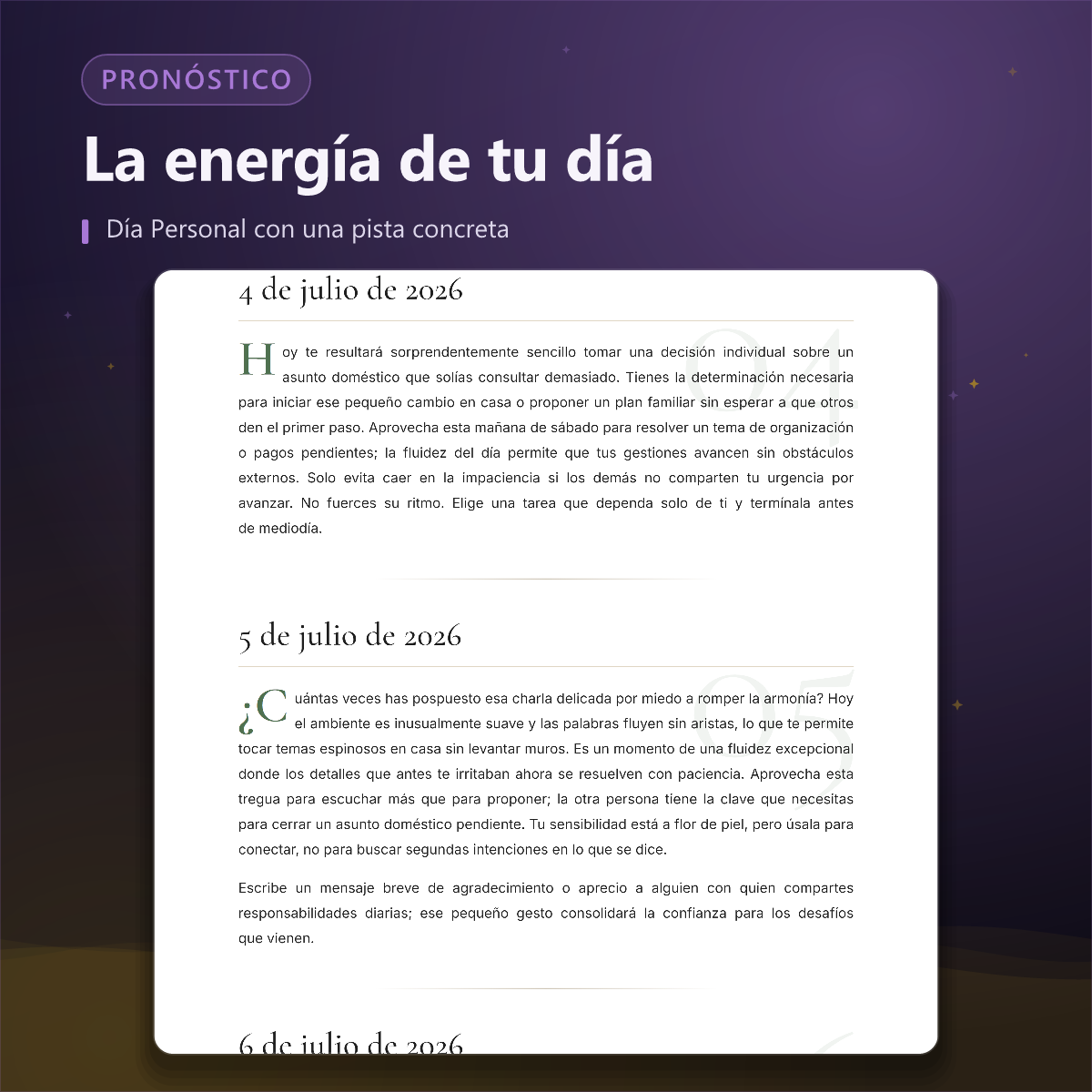 Pronóstico numerológico — día personal