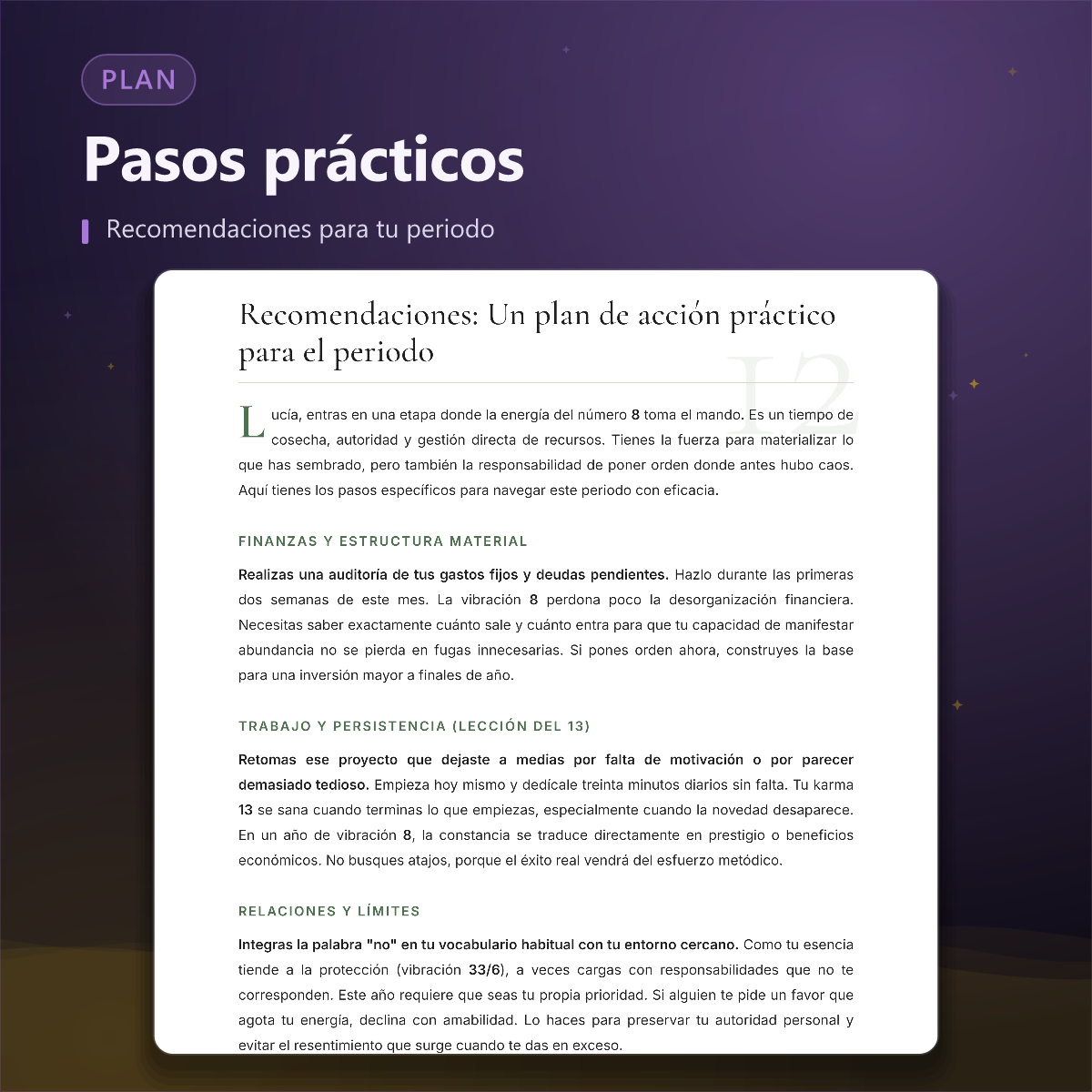 Pronóstico numerológico — recomendaciones