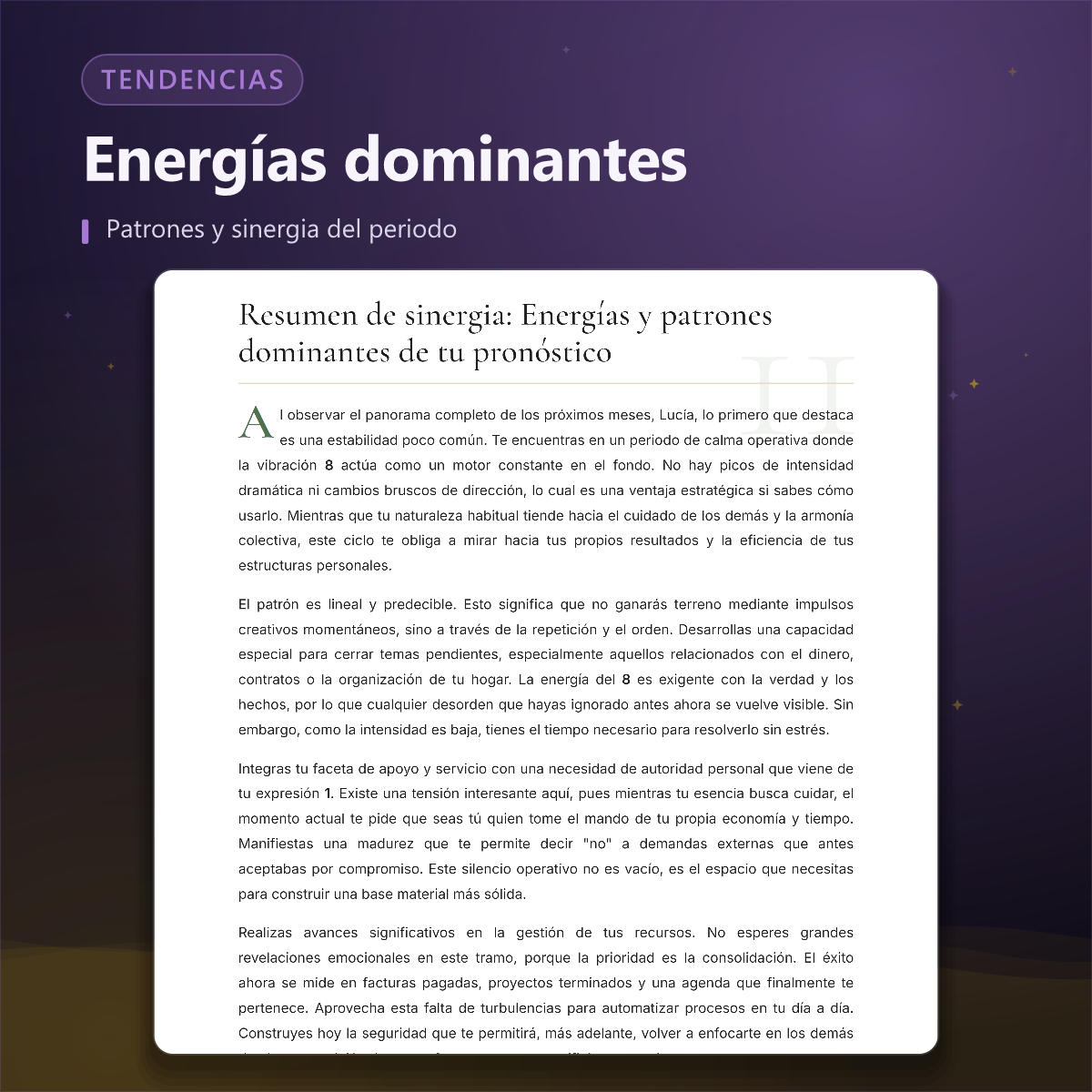 Pronóstico numerológico — síntesis