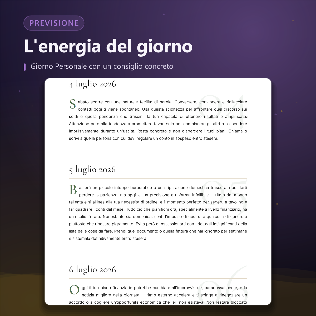 Previsione numerologica — giorno personale