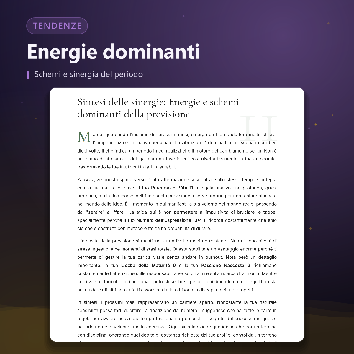 Previsione numerologica — sintesi