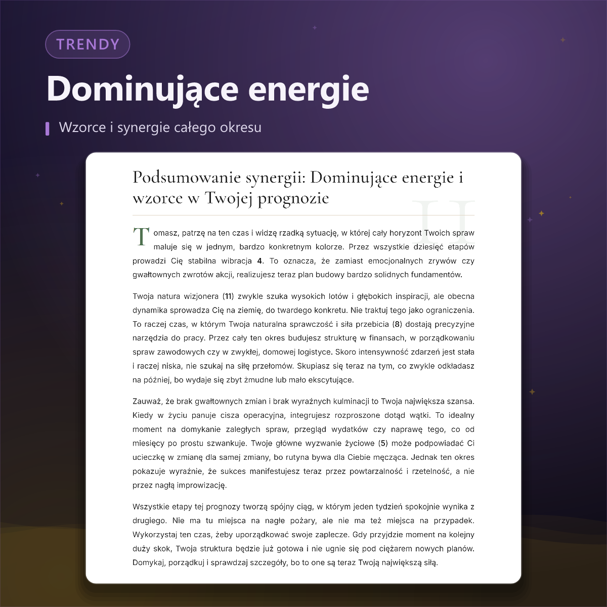 Prognoza numerologiczna — synteza energii